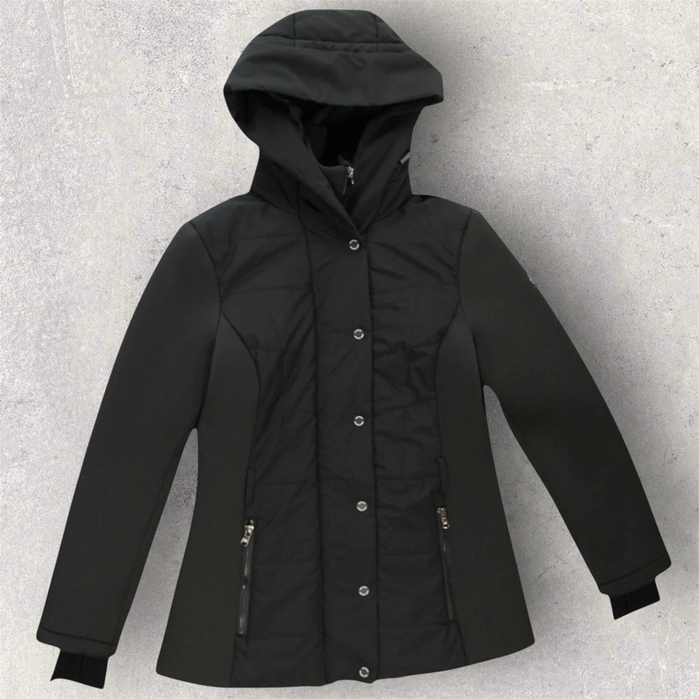 Michael Kors Black Hooded Quilted Puffer Double Layer Women Winter Jacket Size M